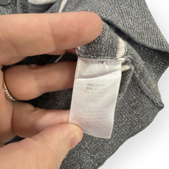 Talbots Women MP Sweater Cardigan Lightweight Short Sleeve Metallic Silver White - Picture 5 of 8